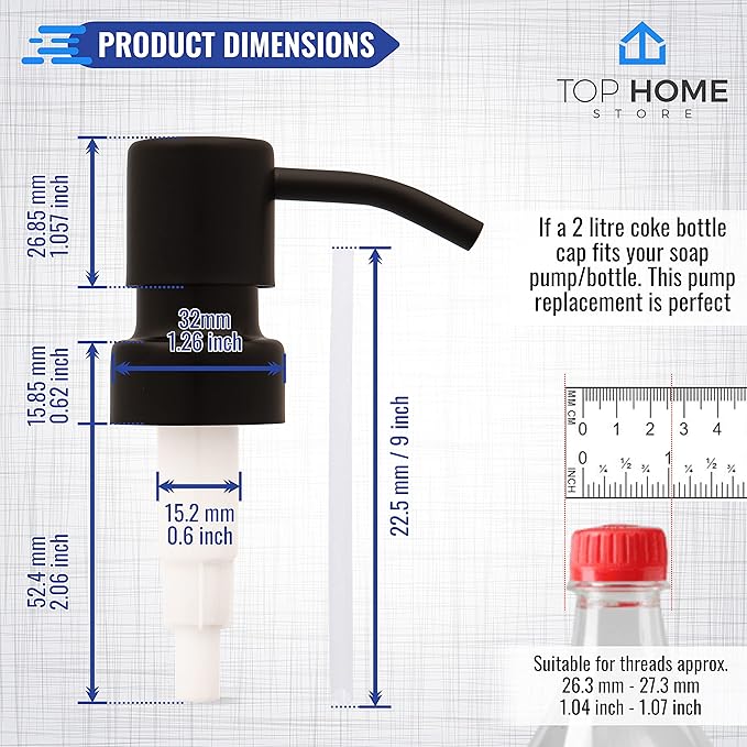 Stainless Steel Soap and Lotion Dispenser Pumps, Replacement for Your Bottles (Black Matte, 2 Pack)