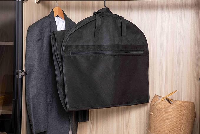 2 Pack 60"Garment Bags for Suits and Coats Lightweight Foldable with Travel Handle, Closet Storage and Travel-Friendly with Transparent Inner Bag Set, Black
