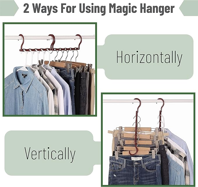 Mr. Pen- Space Saving Hangers for Clothes, 12 pcs, Mahogany Color, Plastic Multi Clothes Hangers Space Saving, 5 Slots, 360° Rotating Hooks