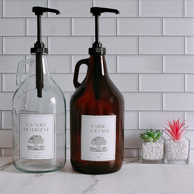 Pump for Gallon Jug & 5 Gallon Bucket, Leakproof Heavy Duty Pump Dispenser for Laundry Detergent, Shampoo, Soap, Oil, Snow Cone Syrup, Popcorn Butter, Commercial Household Industrial Use (2pc Black)