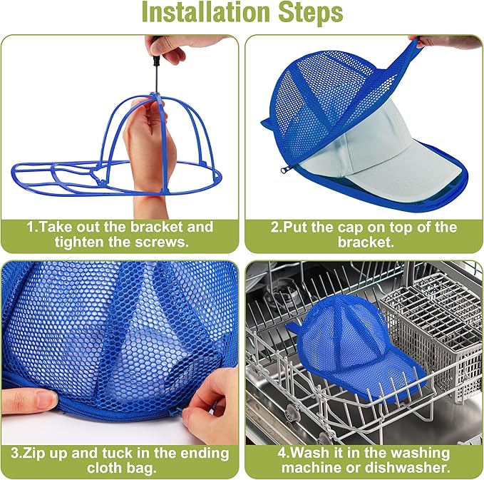 Hat Washer Cage, Foldable Hat Washer for Baseball Caps/Keep shape/Suitable for Adult & Kid's/Home Storage & Portable for Travel/Black