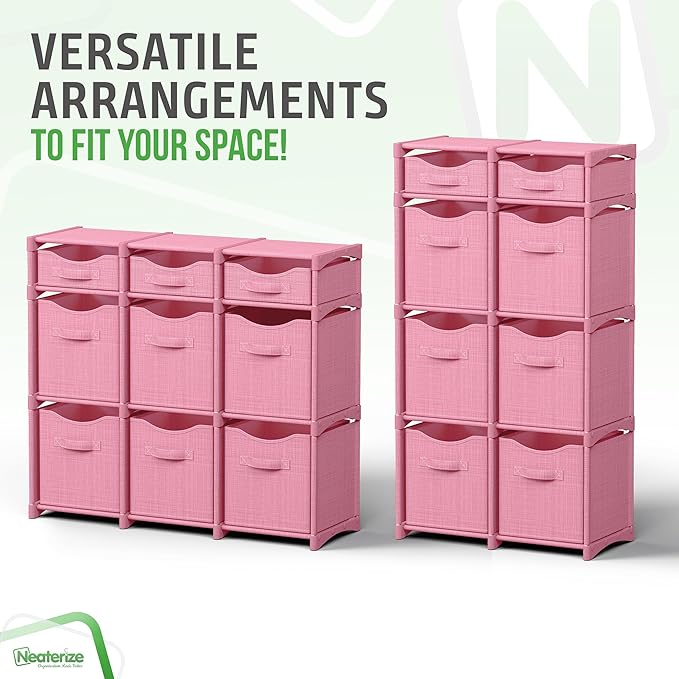 9 Cube Storage Organizer With Bins Included - Closet Storage With 9 Storage Bins - Easy To Assemble Storage Unit With Drawers - Closet Organization For Clothes, Bedroom, Nursery, & Toys (Pink)