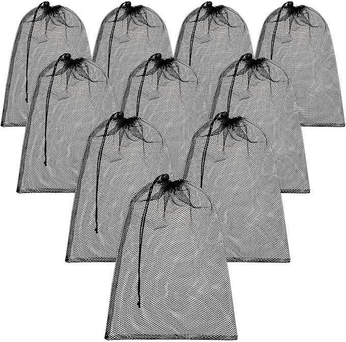 TecUnite 10 Pcs Mesh Laundry Bags with Drawstring Multicolor Mesh Sack Bag Nylon Gift Dishwasher Bag with Sliding for Storage Clothes Socks Jewelry Gifts Toys Fruit(12 x 16 Inch,Black)