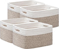 UBBCARE 4 Pack Storage Baskets for Shelves, Baskets for Organizing, Cube Shelf Storage Bin with Handles, Woven Storage Basket, 13"L x 9"W x 7.5"H, White&Light Brown