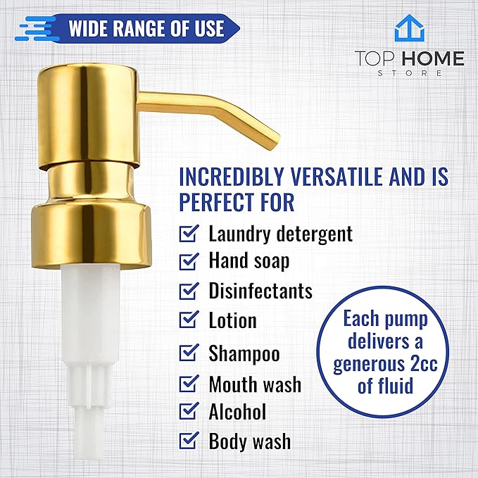 Stainless Steel Soap and Lotion Dispenser Pumps, Replacement for Your Bottles (Gold, 2 Pack)