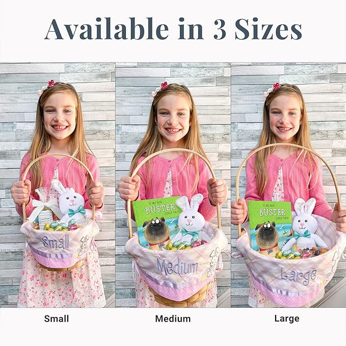 Let's Make Memories Personalized Easter Basket for Kids - For Boys - For Girls - Embroidered Name - Create Your Own - Fillable - Wicker - Easter Basket Stuffers - Small - Blue Bunny Applique
