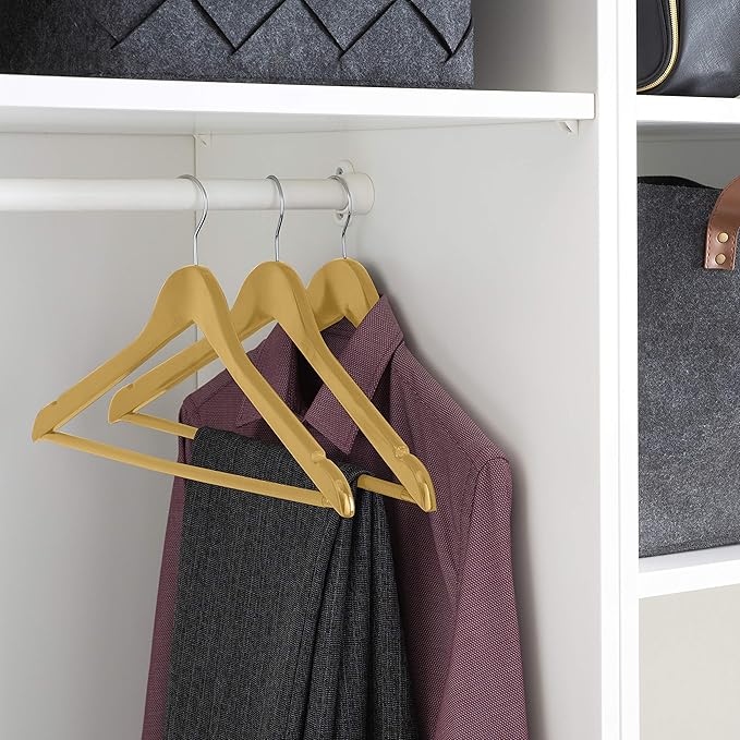 Simplify 3 Pack Natural Wood Hangers | Rolling Crossbar | Prevents Creasing & Wrinkles | Good for Coats | Dresses | Pants and Shirts