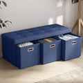 Ornavo Home Storage Ottoman with 3 Drawers, 40 Inches Long Foldable Tufted Linen Large Bench Ottoman with Storage, Foot Rest Stool Seat, for Living Room, Bedroom, Entryway, Navy Blue
