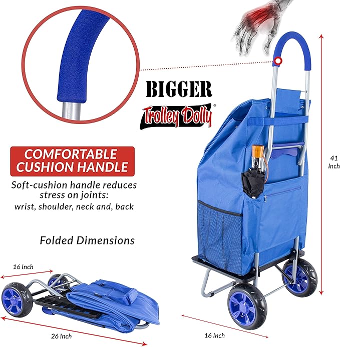 dbest products Bigger Trolley Dolly, Blue Shopping Grocery Foldable Cart