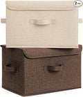 GRANNY SAYS Stoarge Basket with Lid, Decorative Storage Boxes, Closet Storage Bins for Clothes, Collapsible Stackable Organization, IKhaki&Brown, 2-Pack