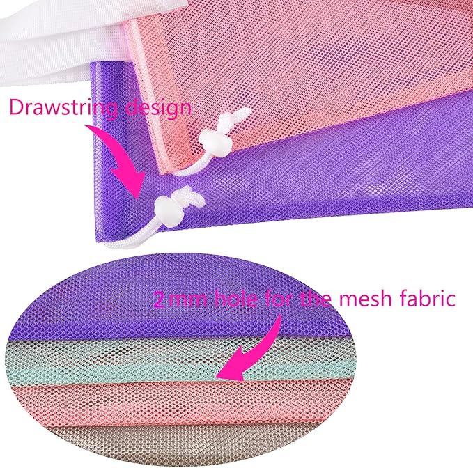 Reusable 4Pack Colorful Mesh Beach Tote Bags,Mesh Shopping Bag With Drawstring For Travel,Toys,Gift Or Laundry … …