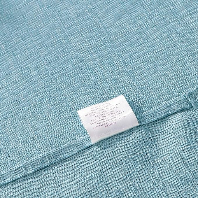 Violet Linen European Solid Faux Linen Pattern, Polyester, Water repellent, Spillproof, Wrinkle Free Anti-Shrink Soft Fabric, Blue, 68 Inch by 140 Inch, Seats 12 to 14 people, Rectangle Tablecloths