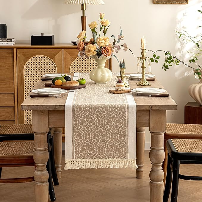 Table Runners 95 Inches,Waterproof Boho Table Runner with Tassel Fringe,Table Runner for Party Coffee Table