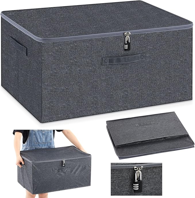 Discreet Lockable Toy Bag Storage Organizer Toy Bag Storage Bins Case with Zipper Lid for Women and Men Clothes Container (Gray,23.6 x 15.8 x 11.8 Inch)