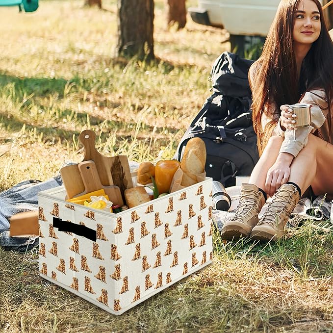 Golden Retriever Gifts Storage Bins & Boxes with Handles, Golden Retriever for Women Men Foldable Basket for Organizing, Dog Collapsible Storage Basket for Bedroom Bathroom Clothes Toys Books