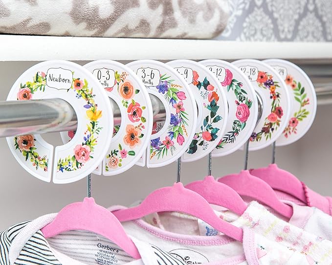 Baby Nest Designs 20 Baby Hangers with 7 Closet Dividers for Nursery Velvet Clothes Hangers Unisex Newborn Essentials Baby Size Organizer for Infant Clothing to 24 Months