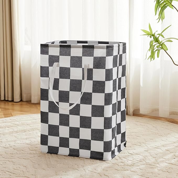 Checkered Laundry Hamper, Pack of 2, Large Black White Aesthetic Collapsible Cloth Hampers Basket for Storage Organization Cute Race Cars Boy Room Decor, 2 x 75L