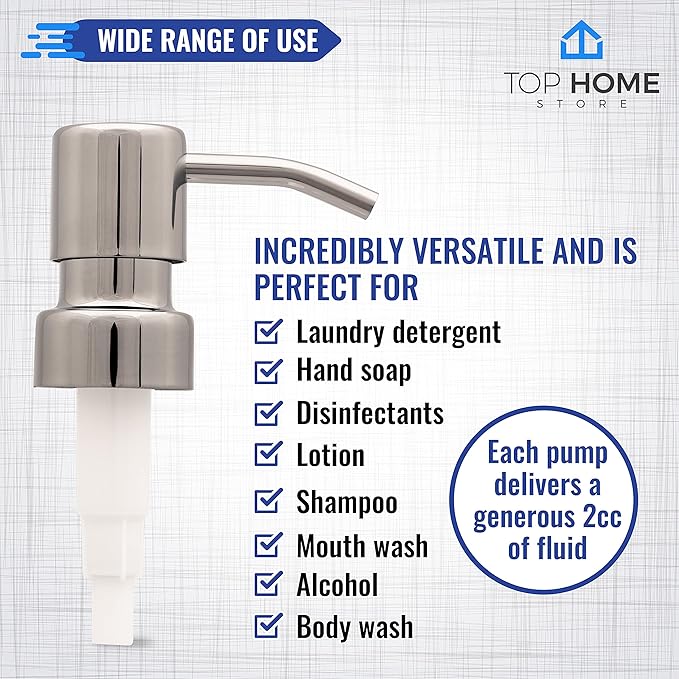 Stainless Steel Soap and Lotion Dispenser Pumps, Replacement for Your Bottles (Chrome, 2 Pack)
