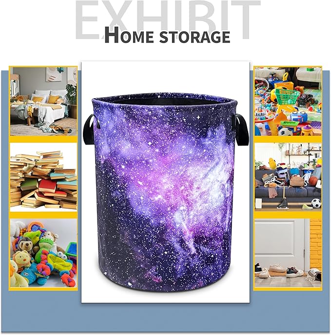 Pink Purple Galaxy Laundry Basket Universe Starry Sky Foldable Oxford Cloth Funny Tote Bag Laundry Hamper Clothes Storage Bucket Toy Organizer For Bathroom/Laundry/Bedroom 18.9x16.5 In