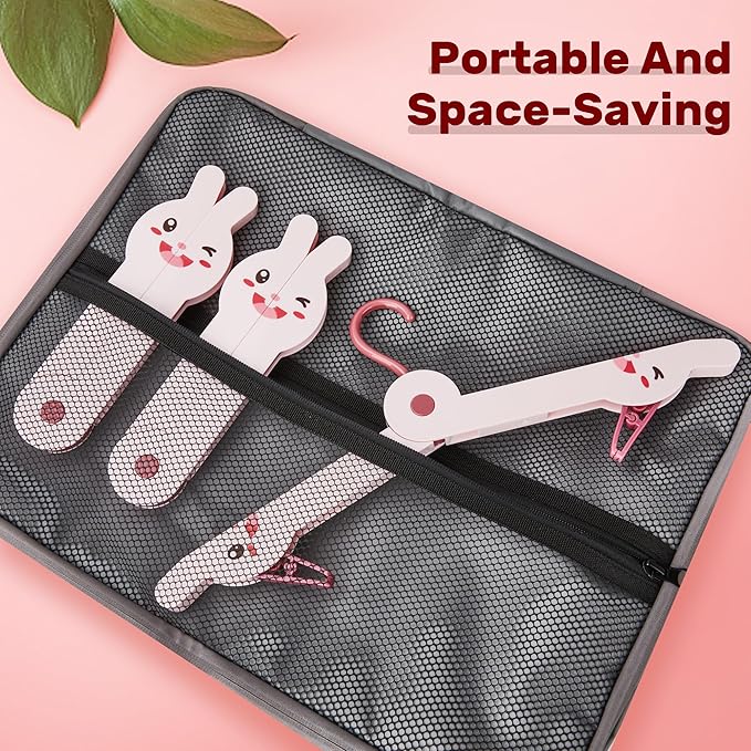 6 Pcs Travel Hangers Portable Folding Clothes Hangers Travel Accessories Foldable Clothes Drying Rack for Camping (Pink)