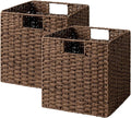 StorageWorks 11 inch Wicker Storage Cubes, Handwoven Cube Storage Bin, Square Cubes Basket, Foldable Paper Rope Basket for Organizing, Brown, 2 Pack