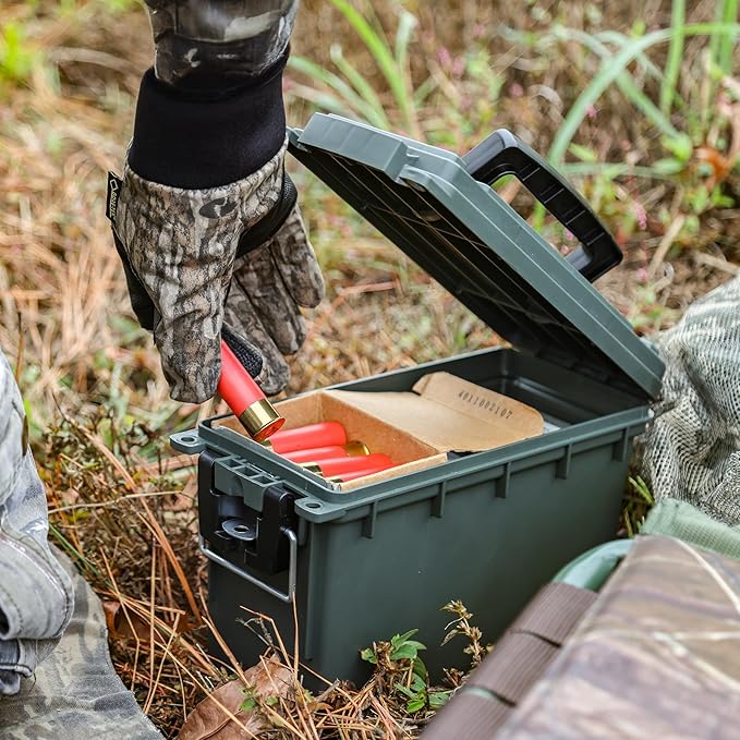 Sheffield 12791 2-Pack Ammo Storage Box, Stackable .30 Cal Field Boxes, Water and Dust Resistant, Lockable Storage Box with Handle, Secures Hunting Gear, Supplies, and Bullets, Made in USA, Green