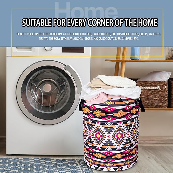 Ethnic Tribal Geometric Pattern Laundry Basket Foldable Oxford Cloth Funny Tote Bag Laundry Hamper Clothes Storage Bucket Toy Organizer For Bathroom/Laundry Storage/Bedroom 18.9x16.5 Inch