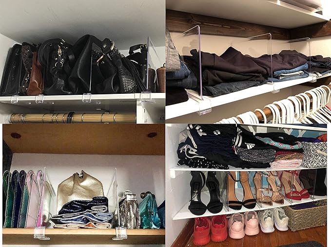 Clear Acrylic Shelf Dividers for Closet Organization - 6 Pack Closet Shelf Divider for Sweatshirt,Towel,Bag,Purse,Clothing,Sweater Organizer,Plastic Dividers and Separators for Shelves and Bedroom
