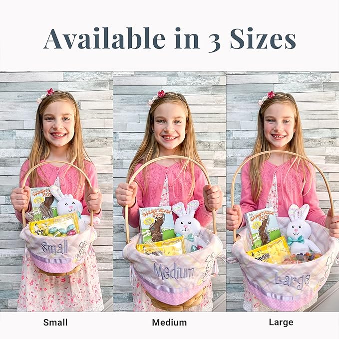 Let's Make Memories Personalized Easter Basket for Kids - For Boys - For Girls - Embroidered Name - Create Your Own - Fillable - Wicker - Easter Basket Stuffers - Medium - Blue Bunny Applique