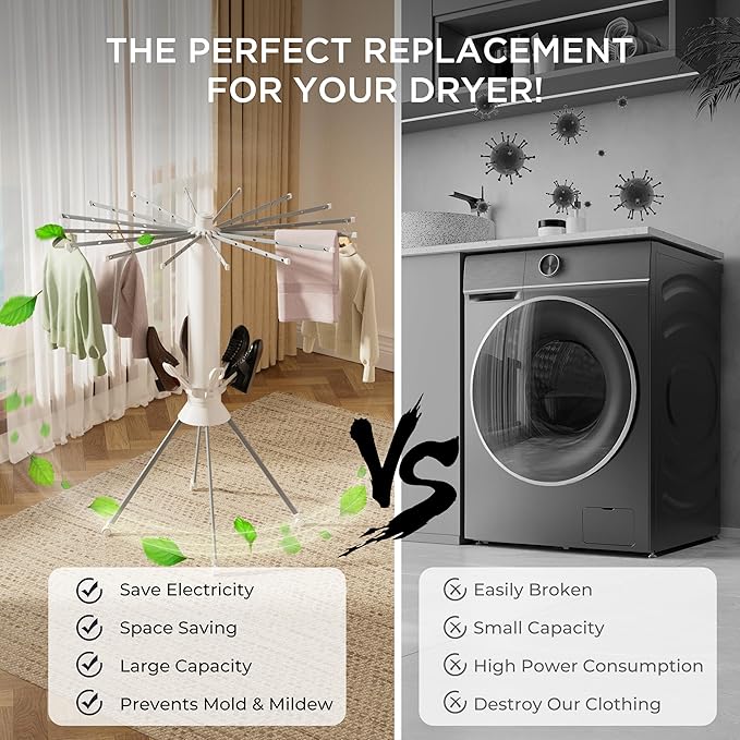 Clothes Drying Rack 4-Legged, Foldable Laundry Drying Racks with Anti-Slip Holes and 4 Pulleys, Shoe Dryer Rack, Outdoor Portable Drying Rack Clothing, Indoor Dry Rack for Clothes, Shoes, Towel