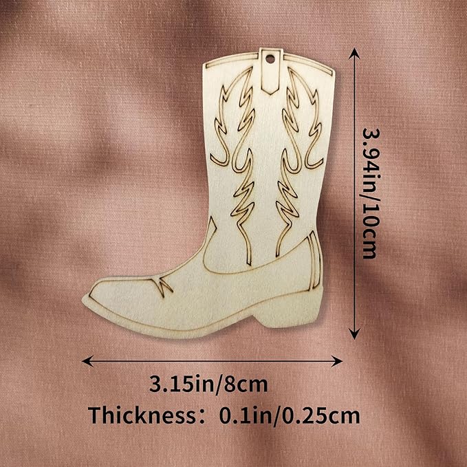20-Piece DIY Wooden Hollow-Out Cowboy Boot Hanging Ornaments with Jute Twine & Wooden Tags for Wedding, Birthday, Holiday & Rustic Country Party Decorations