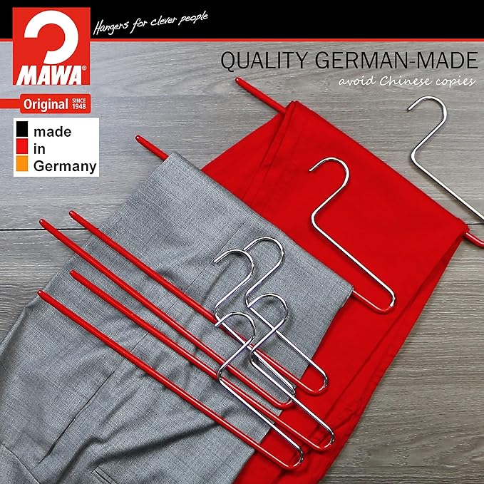 Mawa by Reston Lloyd Non-Slip Space Saving Clothes Hanger with Single Rod for Pants, Style KH/1, Set of 30, Red