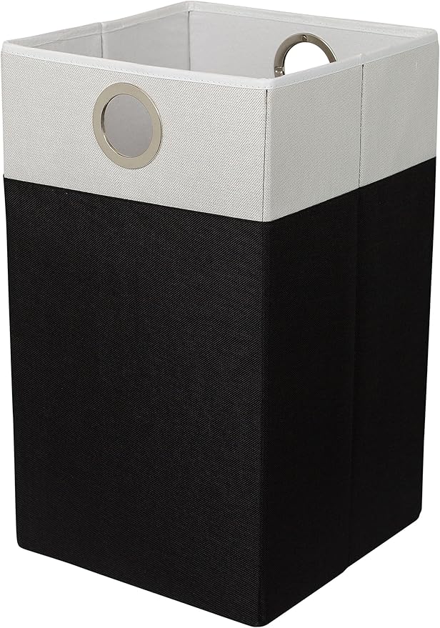 BirdRock Home Folding Cloth Laundry Hamper with Handles | Dirty Clothes Sorter | Easy Storage | Collapsible | Black and White