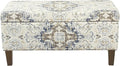 HomePop Ottomon Upholstered Rectangular Storage Ottoman Bench with Hinged Lid, Antiqued Medallion Print Ebony and Cream