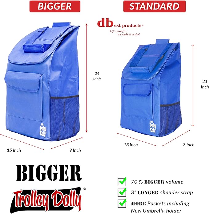 dbest products Bigger Trolley Dolly, Blue Shopping Grocery Foldable Cart