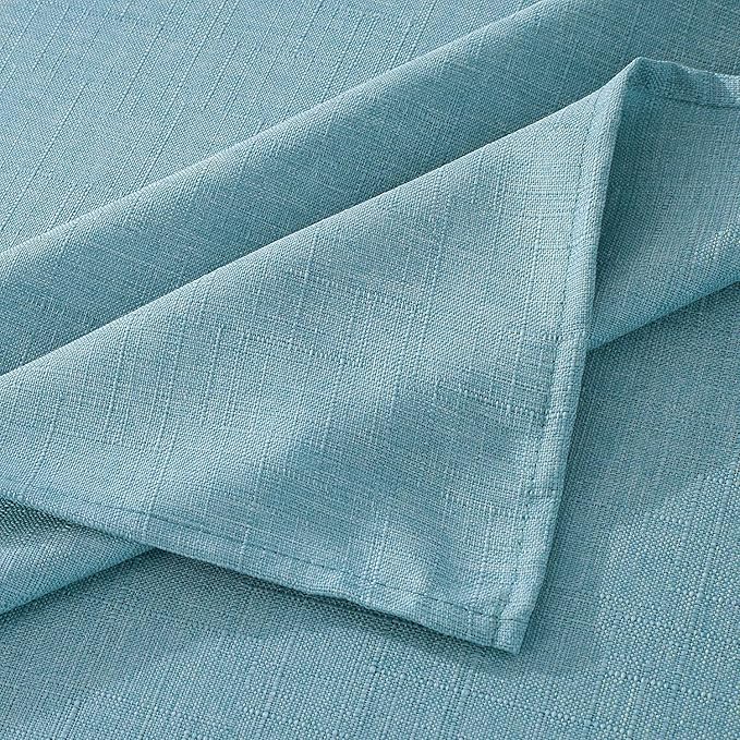Violet Linen European Solid Faux Linen Pattern, Polyester, Water repellent, Spillproof, Wrinkle Free Anti-Shrink Soft Fabric, Blue, 68 Inch by 140 Inch, Seats 12 to 14 people, Rectangle Tablecloths