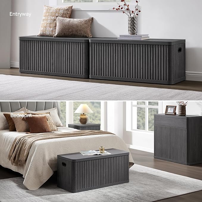 SICOTAS Storage Bench 40.2" Wide Shoe Bench with Lift Top Large Wooden Storage Chest Trunk Modern Blanket Chest with 2 Safety Hinges & Seating for Bedroom Entryway Living Room Hallway
