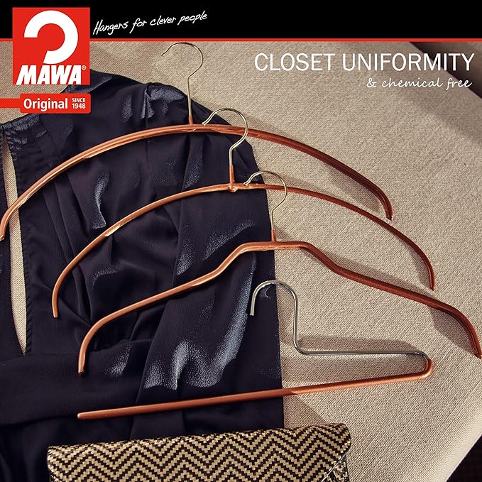 MAWA by Reston Lloyd Silhouette Series Non-Slip Space Saving Clothes Hanger with Bar & Hook for Pants and Skirts, Style 41/FRS, Set of 5, Copper