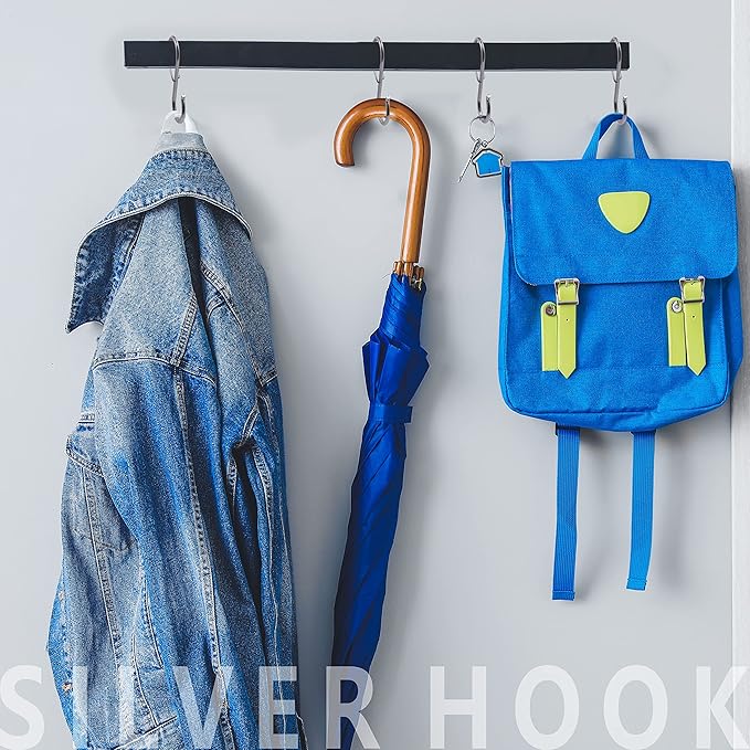 Vantasii 10 Pack S Hooks for Hanging, Rustproof S-Shaped Hook with Safety Buckle Heavy Duty Metal S Hanging Hook for Clothes, Pots, Pans, Kitchen Utensil, Cubicle, Closet Rob, Bags(3.5 inch, Silvery)