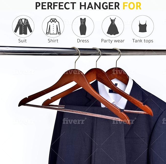 Quality Wooden Hangers - Slightly Curved Hanger 80 Pack Sets - Solid Wood Coat Hangers with Stylish Chrome Hooks - Heavy-Duty Clothes, Jacket, Shirt, Pants, Suit Hangers (Walnut - Gold Hook, 80)