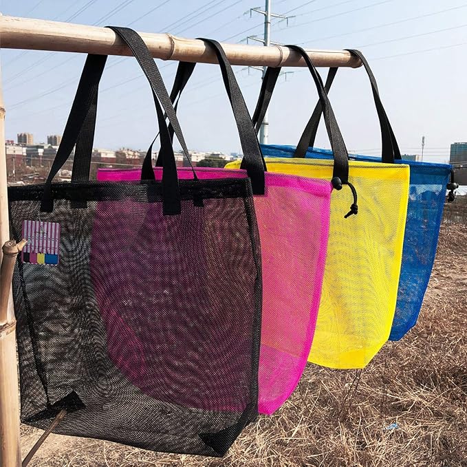 4Pieces Cute Mesh Pool Tote Bags,Mesh Beach Bags With Drawsting For Swim,Travel,Party