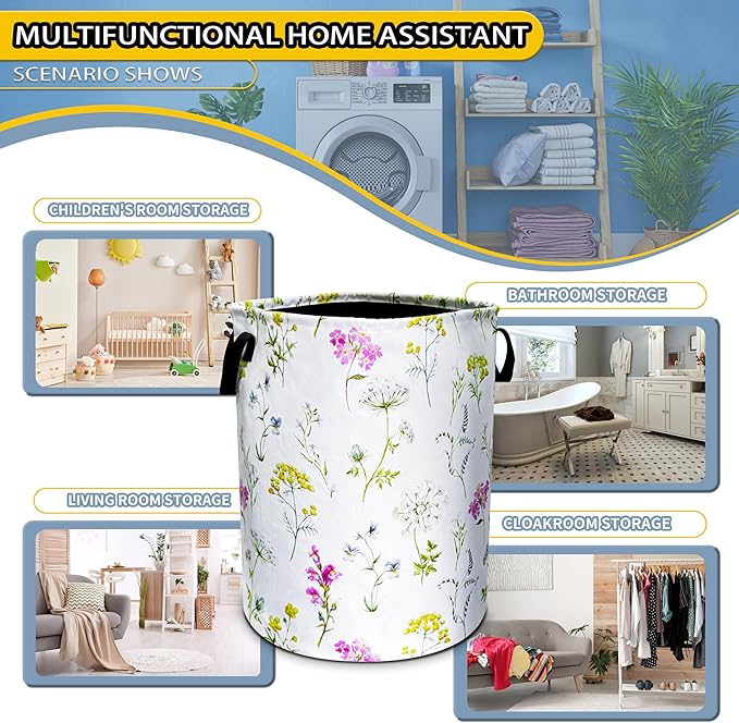 Colorful Flowers Laundry Basket Floral Foldable Oxford Cloth Funny Tote Bag Laundry Hamper Clothes Storage Bucket Toy Organizer For Bathroom/Laundry Storage/Bedroom 18.9x16.5 In Gift