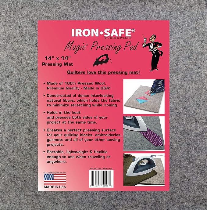 Premium Wool Ironing Pad for Quilters - 100% Wool Felt Pressing Mat - The Ideal Pressing Pad for Home & Commercial Ironing (14" x 14" x 0.5")