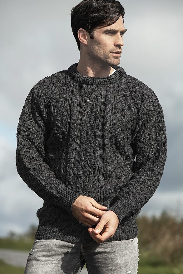 Aran Crafts Basket Stitch Crew Neck Sweater (100% Wool)