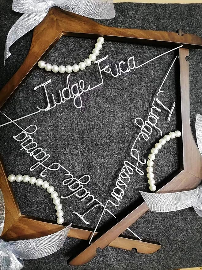 Personalized Wedding Dress Hanger with Pearl Detail, Custom Name Wire Hanger, Wooden Bridal Party Gift