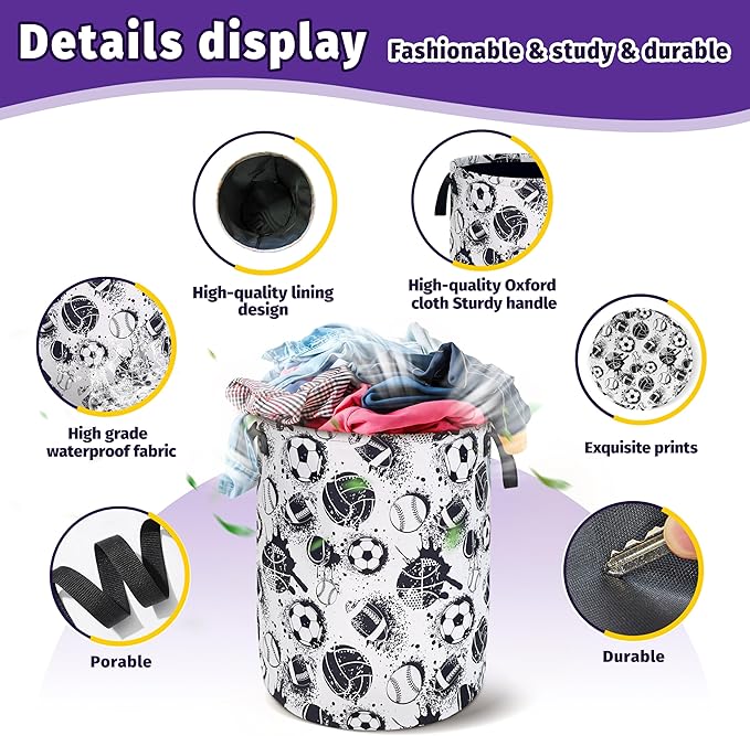 Various Balls Laundry Basket Foldable Oxford Cloth With Handle Portable Colorful Storage Basket Organizer Suitable For Laundry Room/Bedroom/Living Room/Children'S Room (18.9 X 16.5 Inch)