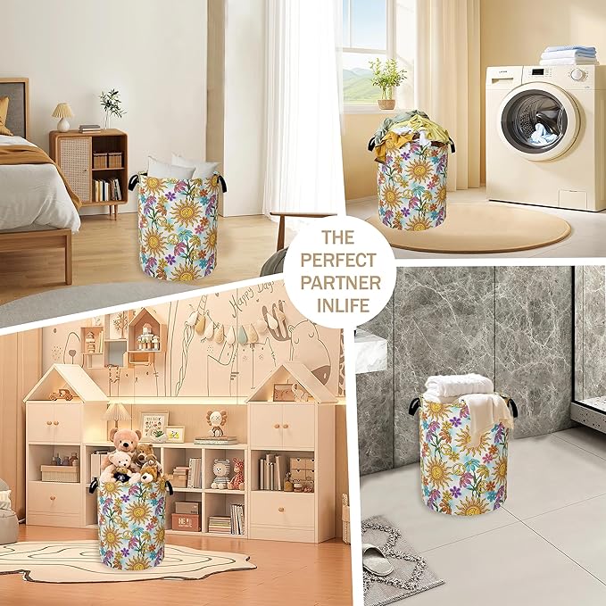 Collapsible Laundry Basket,Vintage Peace Symbol Dirty Clothes Hamper,Hippie Flower Hampers for Bedroom Waterproof Oxford Cloth Storage Organizer for Bathroom,Nursery,Dorm,16x20 Inch