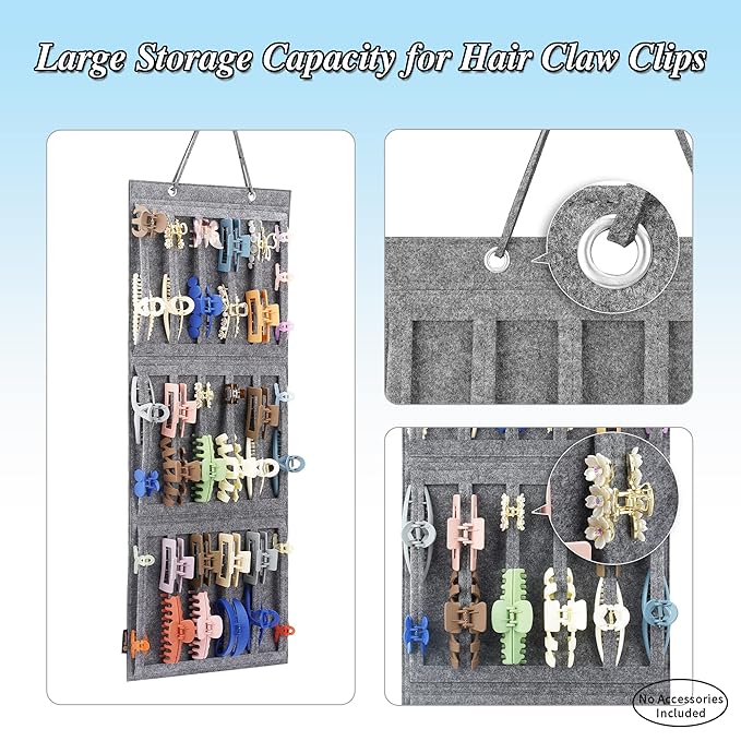 Hanging Claw Clips Holder for Women, Claw Hair Clips Storage Organizer for Lady, Hair Banana Barrettes and Butterfly Jaw Clip Display Stand Holder. (Light grey)