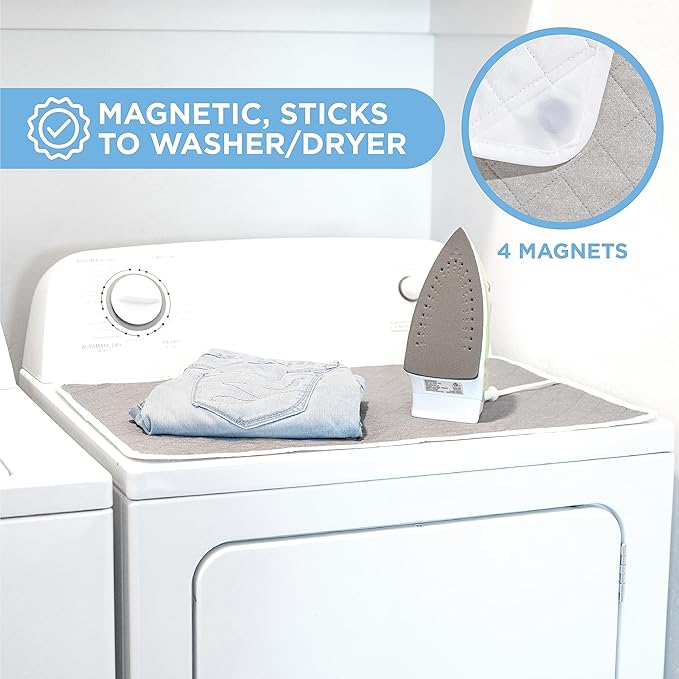 HOLDN’ STORAGE Ironing mat, Magnetic Laundry mat, 28.25” x 19”, Gray, Quilted, Washer and Dryer Countertop, Ironing pad