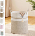 Tall Laundry Basket with Handles, 53L Portable Dirty Clothes Hamper, Boho Cotton Rope Storage Bin for Blankets Kids Toys Gifts, Decorative Organizer for Nursery Bedroom Bathroom, New Brown